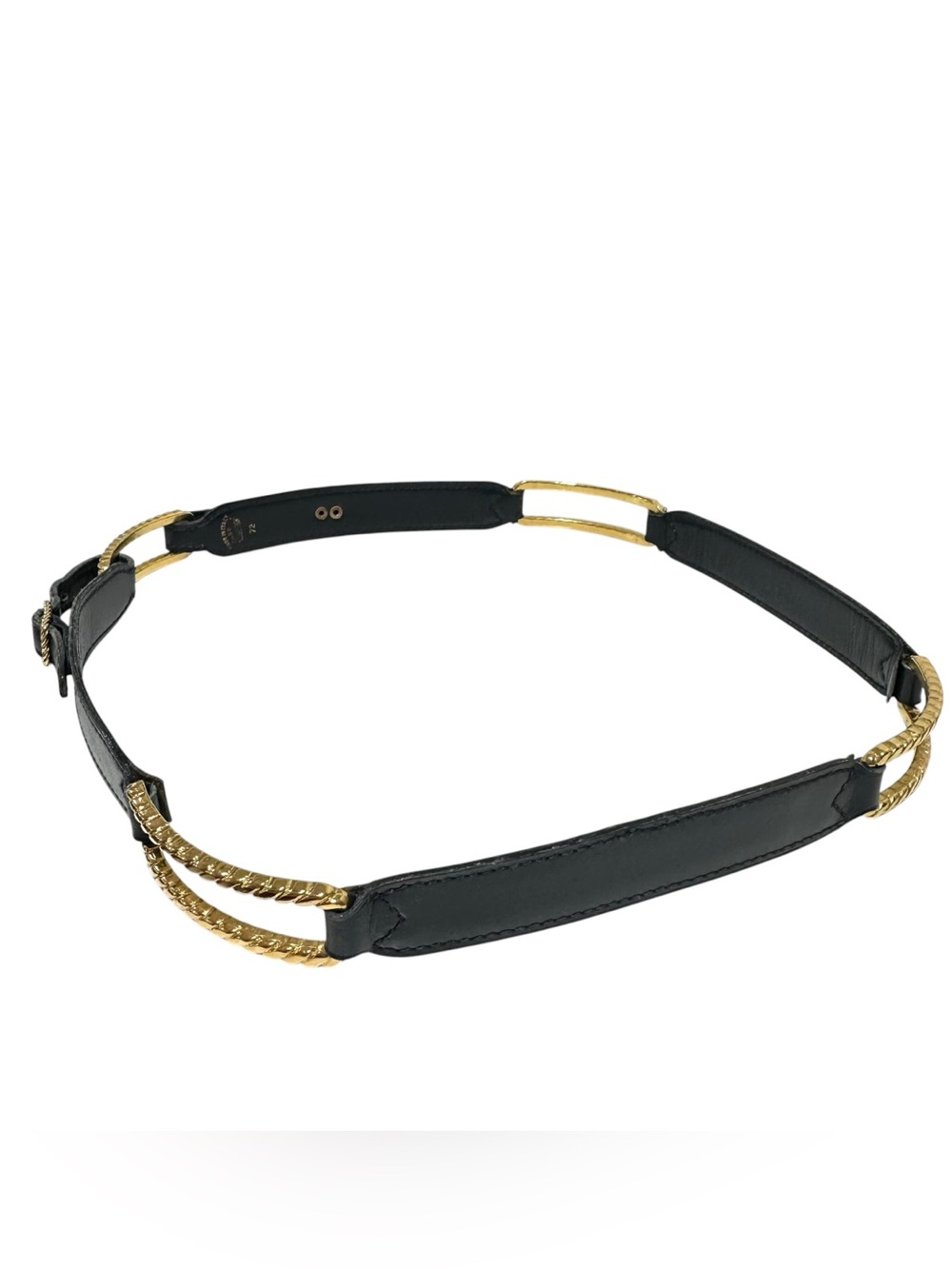 Gucci Gold & Navy Blue Leather Adjustable Vintage Classic Slim Belt Size 72/28 - Picture 10 of 15